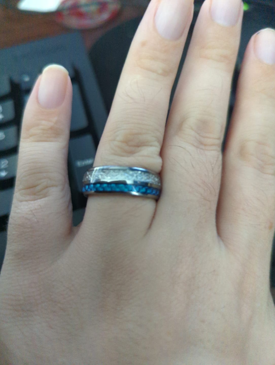 Customer photo review of The Steely Blue Wonder Ring Set