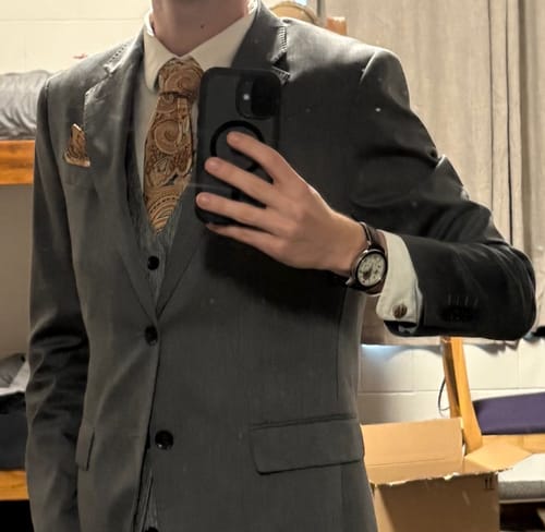Customer photo review of Ties2you Mens Gold Paisley Tie Silk Necktie Pocket Square Cufflinks Set for Business
