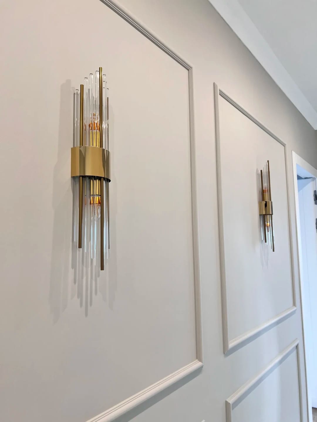 Customer photo review of Black Wall Light for Hallway, Slim Crystal Rods, 56 cm