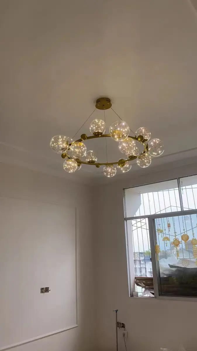 Customer photo review of Gold Chandelier for Stairwell, Glass Spheres, 100 cm