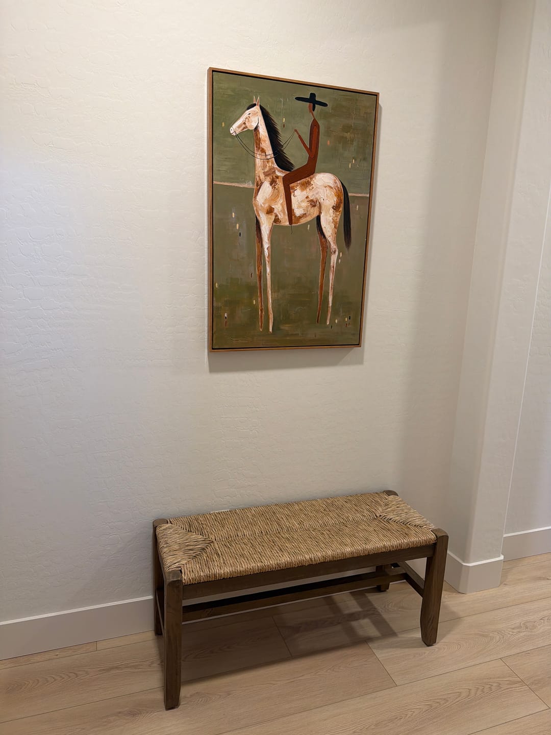 Customer photo review of The Silent Rider – Wabi-Sabi Earth Tone Abstract Horse Painting | Minimalist Textured Entryway Art