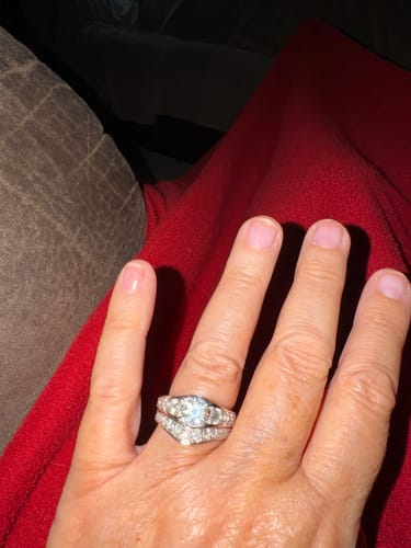 Customer photo review of Bezel Round Moissanite Channel Euro Shank Engagement Ring