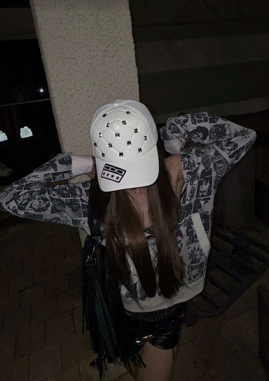 Customer photo review of Punk Studded Quilted PU Trucker Cap
