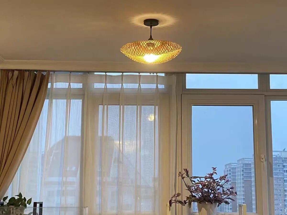 Customer photo review of Wood Pendant Light for Living Room, Braided Design, 60 cm