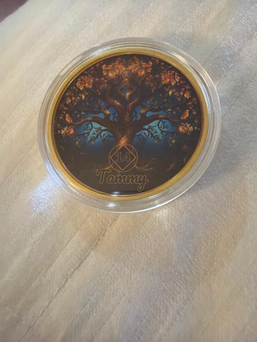 Customer photo review of Personalized Sobriety Coin - Tree of Life