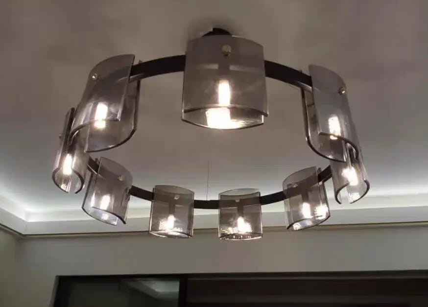Customer photo review of Copper Chandelier for Dining Table, Amber Glass Ring, 5-15 Lights