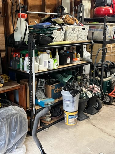 Customer photo review of REIBII 60″W x 24″D Heavy Duty Garage Storage Shelves, 3300 lbs Adjustable Storage Rack for Large Bins, Tools, Basement, Warehouse, Workshop & Commercial Storage