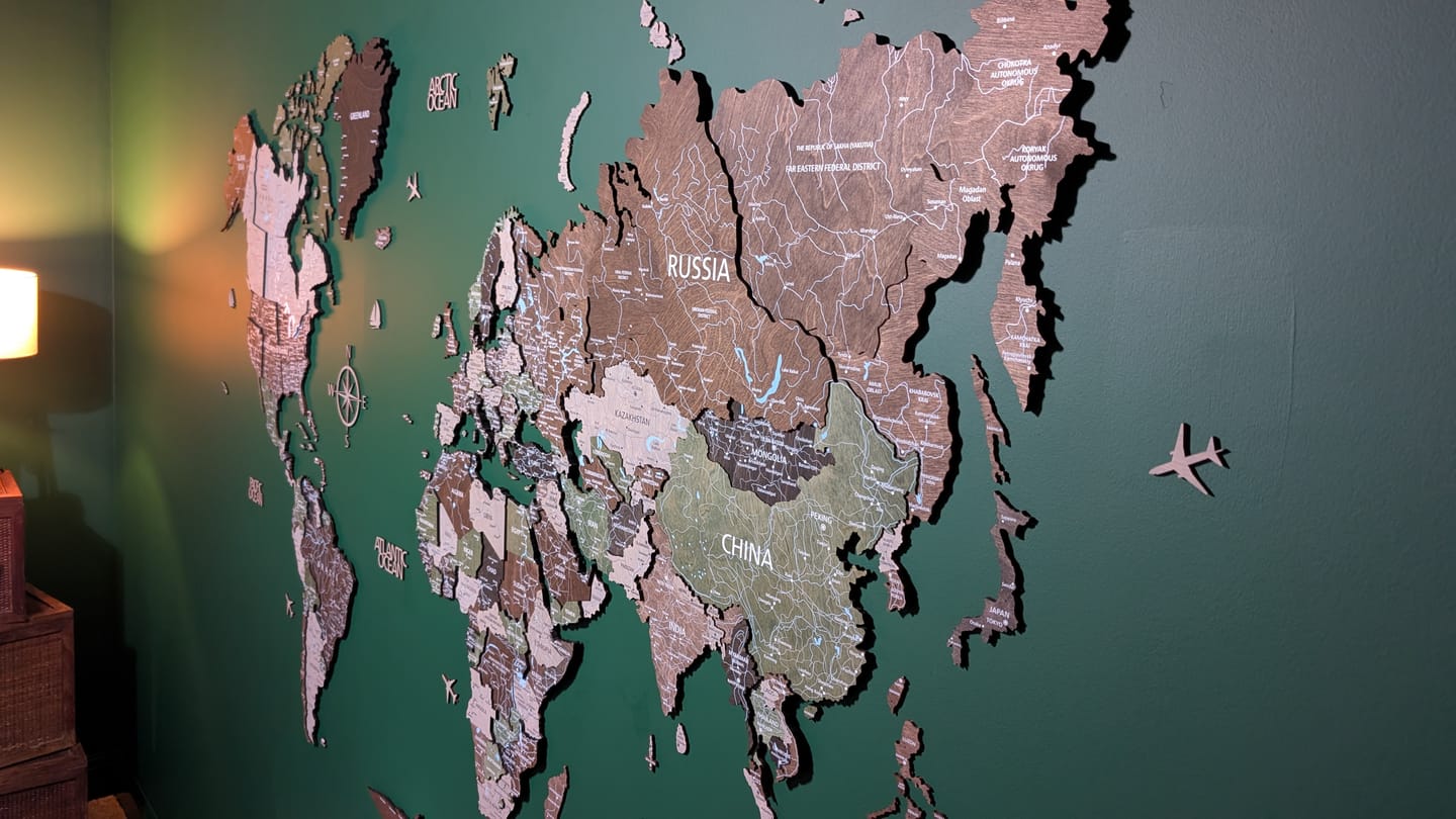 Customer photo review of 3D Wooden World Map Wall Decor -Rustic Style
