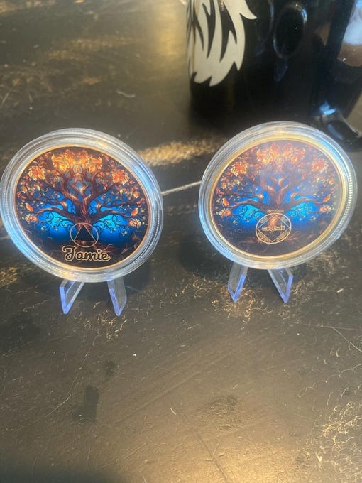 Customer photo review of Personalized Sobriety Coin - Tree of Life