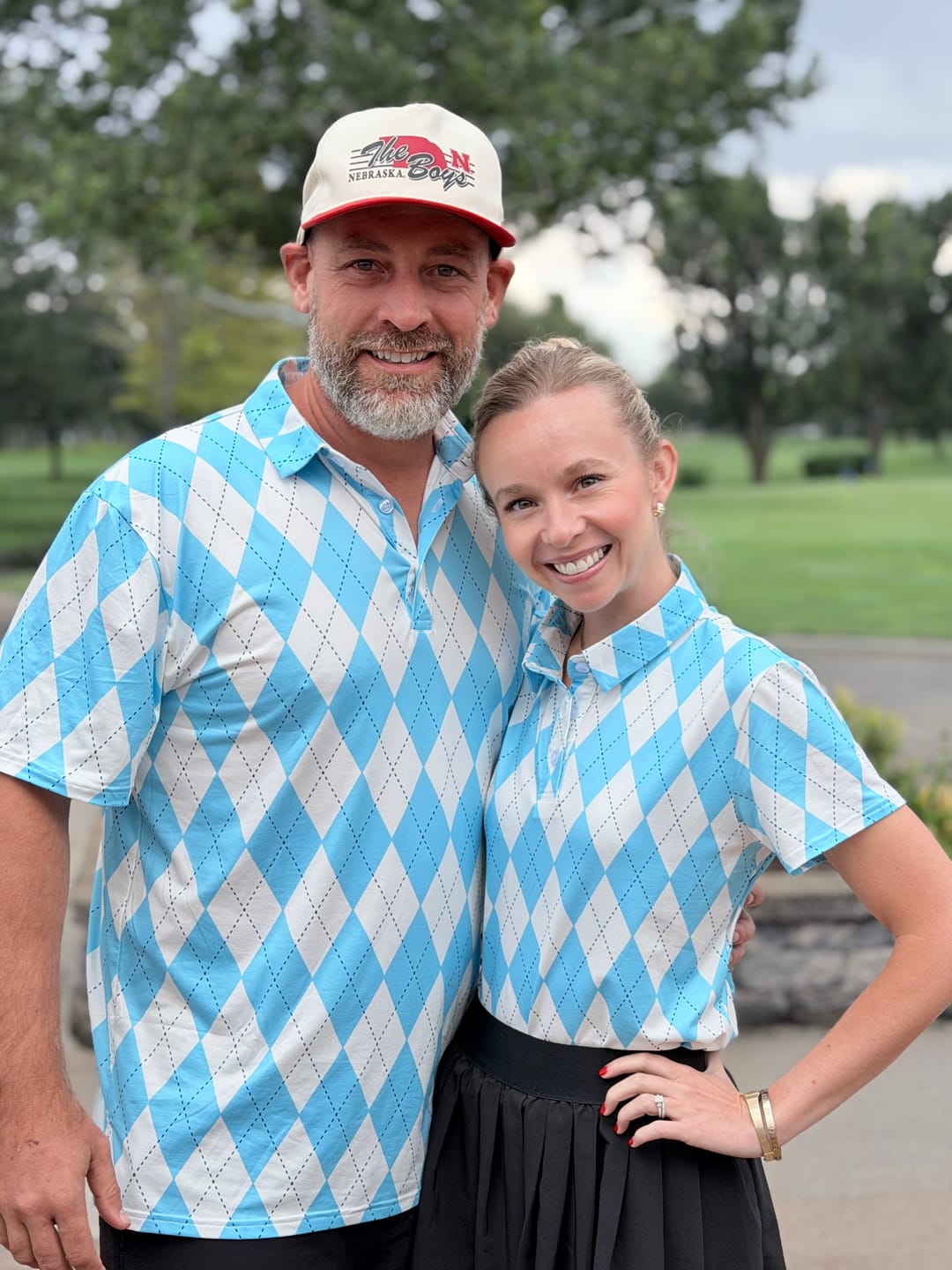 Customer photo review of Argyle Golf Polo Couple Family set Blue diamond grid tournament