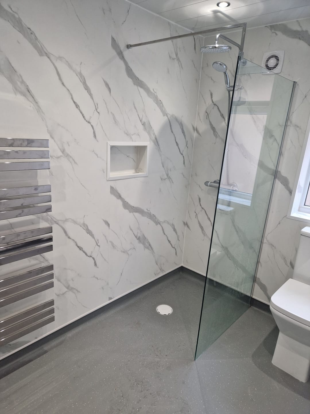 Customer photo review of 10mm Carrara Marble Matt Shower Panel 1M x 2.4M