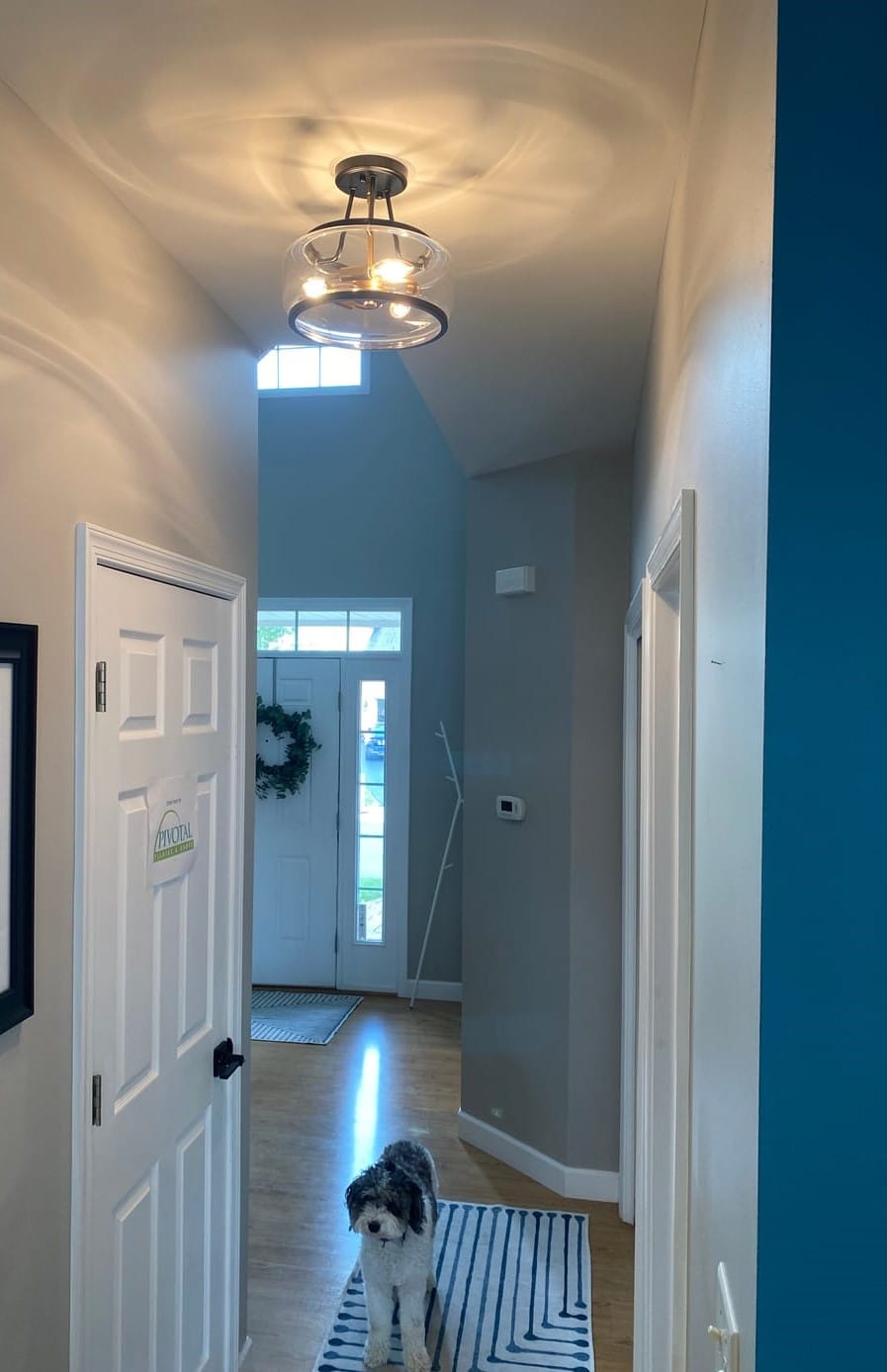 Customer photo review of 3-Light Modern Farmhouse Semi Flush Mount in Open Clear Glass