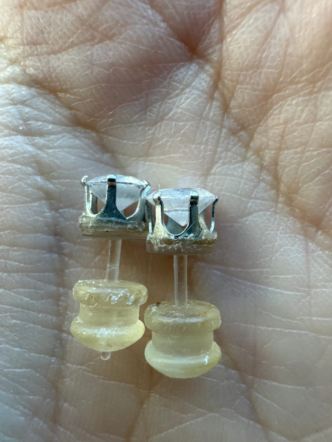 Customer photo review of Diamond Cut Rhinestone Studs Hypoallergenic Earrings for Sensitive Ears with Plastic Posts