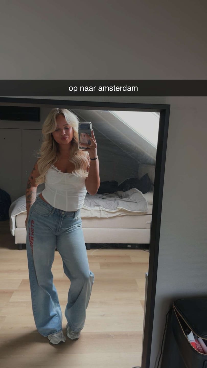 Customer photo review of RED EMBROIDERED LOGO JEANS