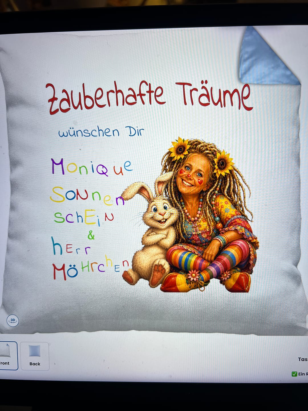 Customer photo review of TassenExpress - Kissen mit Logo inkl. Füllung 40x40cm Hinterseite Pastellfarbe