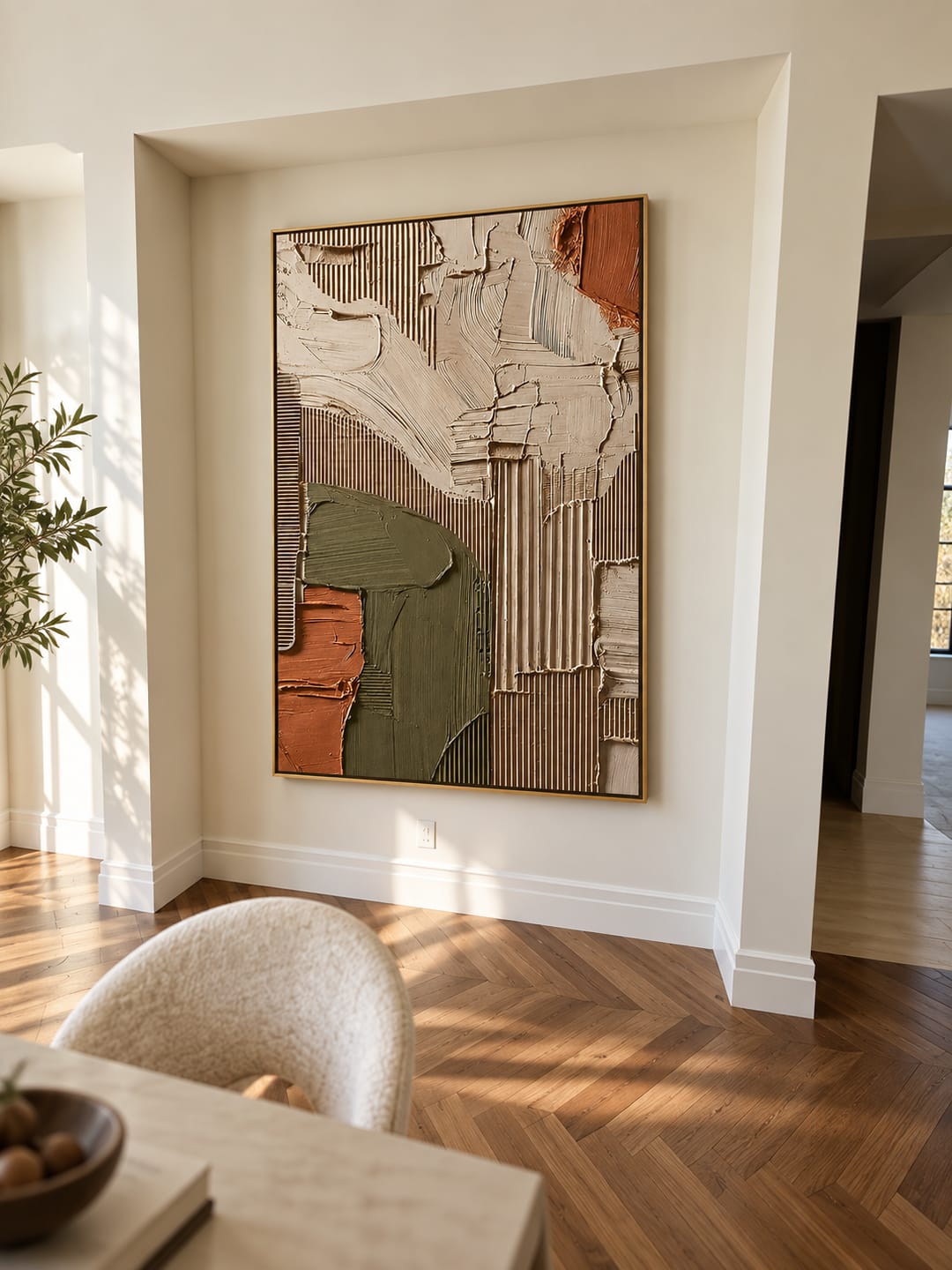 Customer photo review of "Earthen Facade" – Olive Green Terracotta Textured Abstract Painting