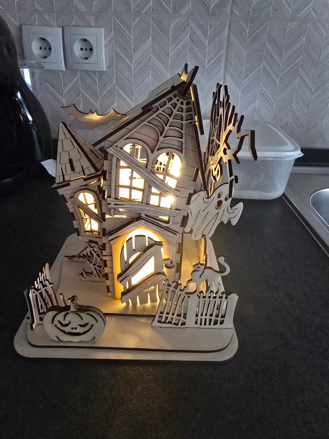 Customer photo review of Halloween House Scene Lamp Laser Cut SVG