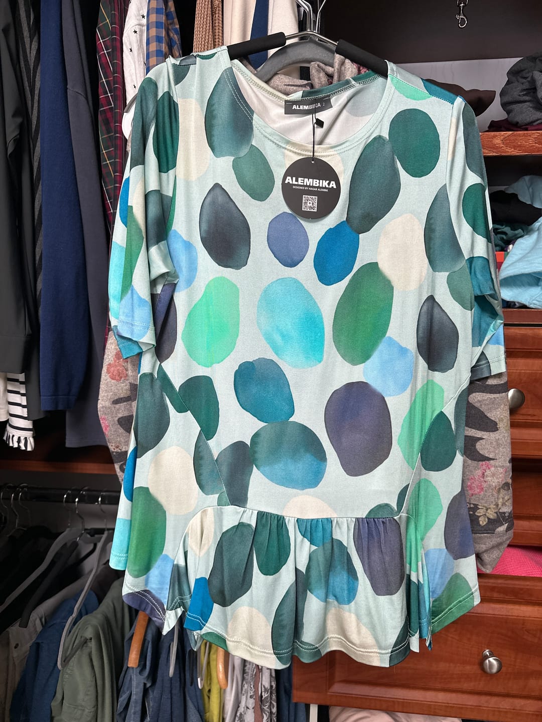 Customer photo review of Addison Flouncy Tee, Aqua Dots