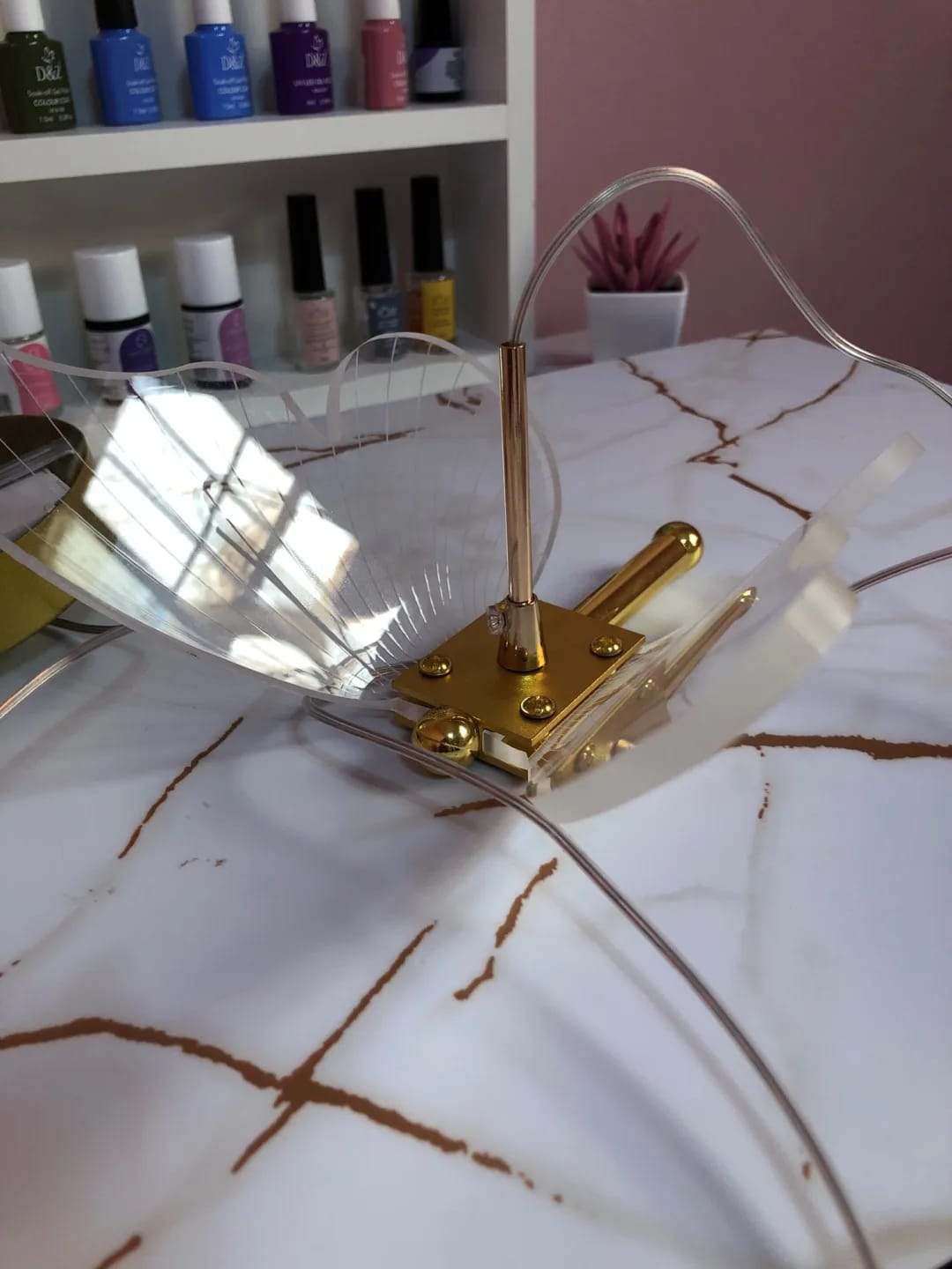 Customer photo review of Gold Pendant Light for Living Room, Butterfly Accents, 2 Heads
