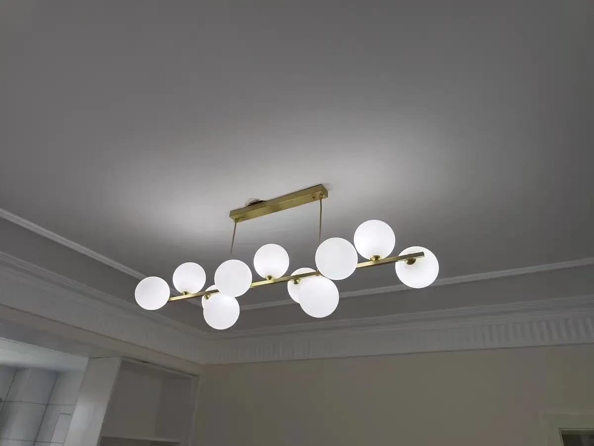 Customer photo review of Brass Chandelier for Kitchen Island, 8-12 Glass Globes, 106-152 cm