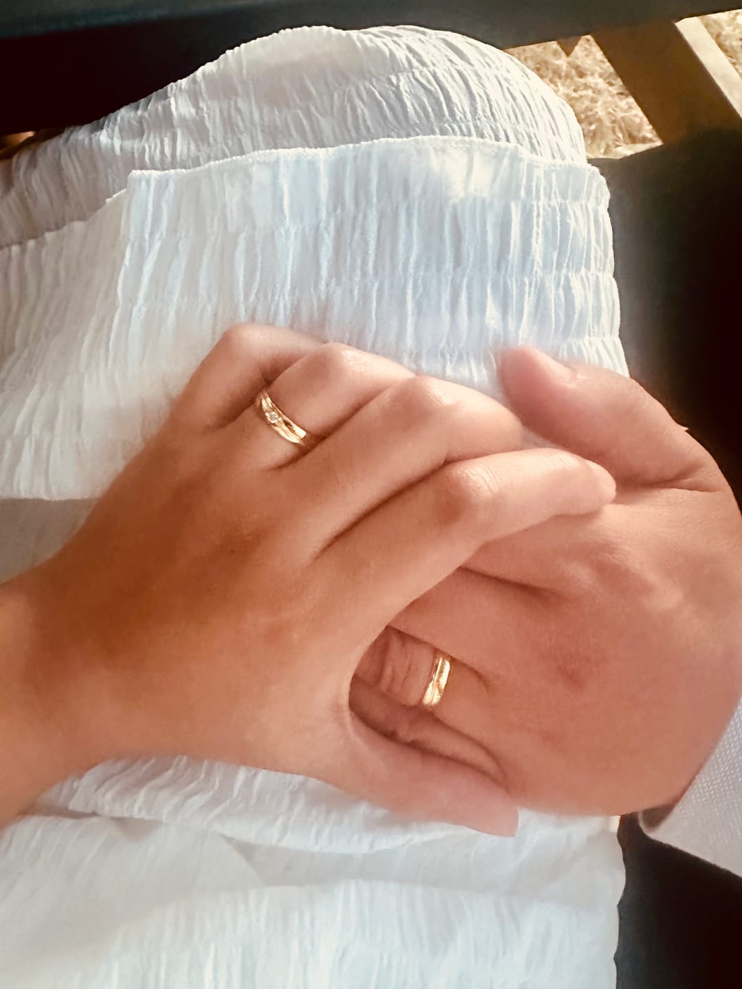 Customer photo review of The Curved Moissanite Couples Rings