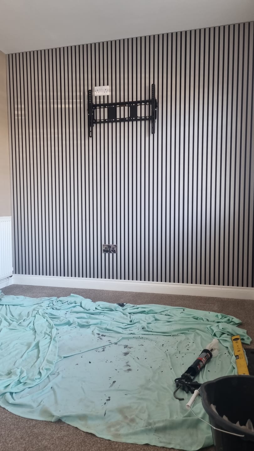 Customer photo review of Acoustic Slat Wall Panels Wooden Decorative Wall Panels Grey Oak Premium 2.4m x 0.6m