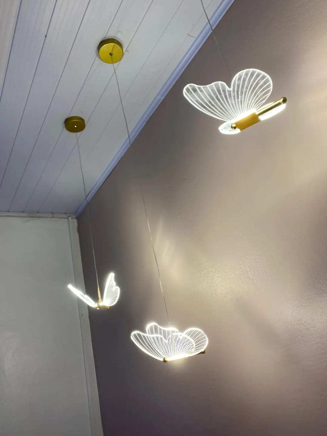 Customer photo review of Gold Pendant Light for Living Room, Butterfly Accents, 2 Heads