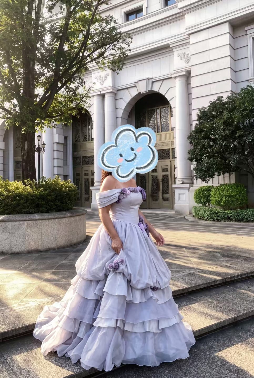 Customer photo review of Grey Floral Embellished Evening Dress with Layered Ball Gown Skirt and Corset Back Plus Size