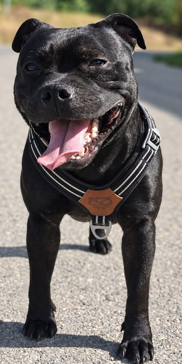 Customer photo review of Staffordshire Bull Terrier 1935® Harness & Leash Set - Black