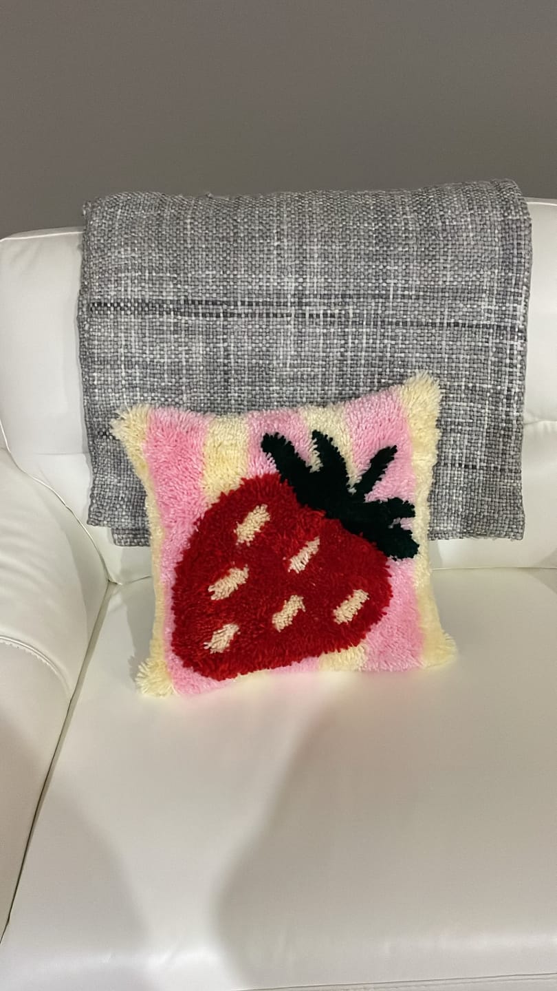 Customer photo review of STRAWBERRY RIPE STRIPES - Latch Hook Cushion Kit