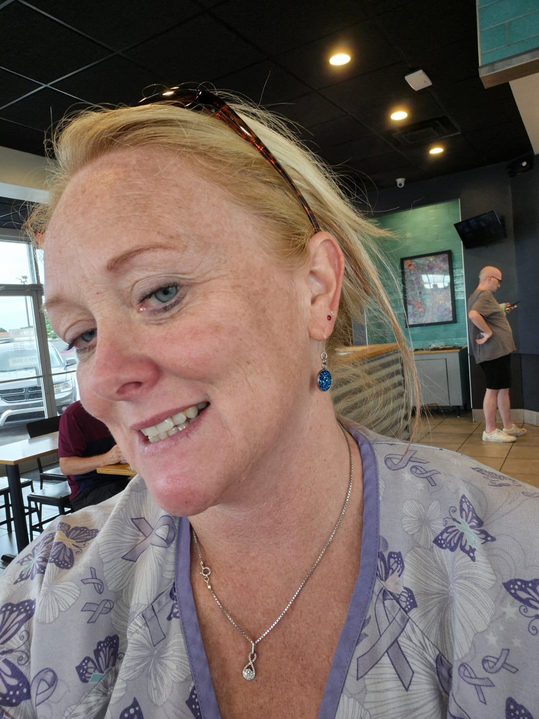 Customer photo review of Bezel Faux Druzy Earrings (Dangles)