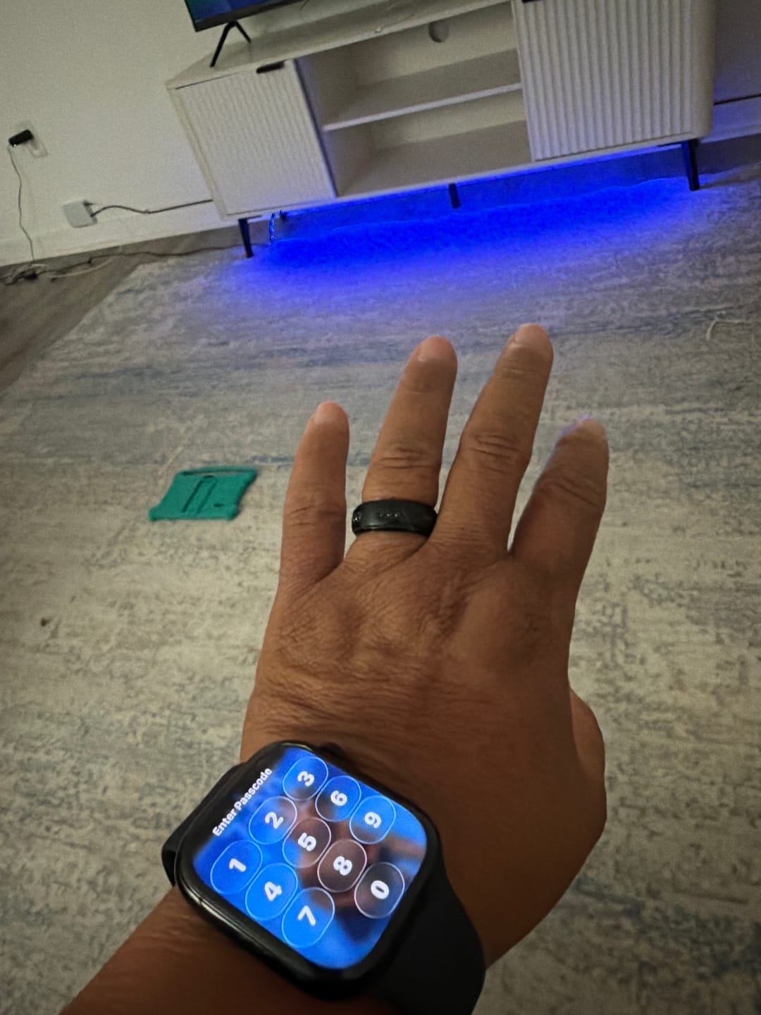 Customer photo review of 8mm Black Titanium Wedding Band with Black Cubic Zircon Diamonds