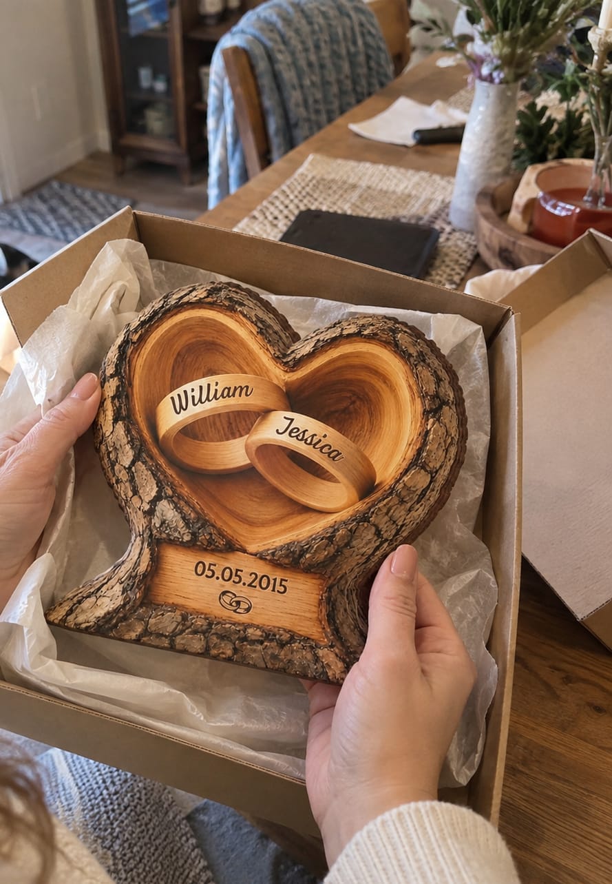 Customer photo review of Love Rings In Heart Tree - Personalized Customized 3-layered Wooden Plaque - Romantic Gift For Couple, Husband Wife