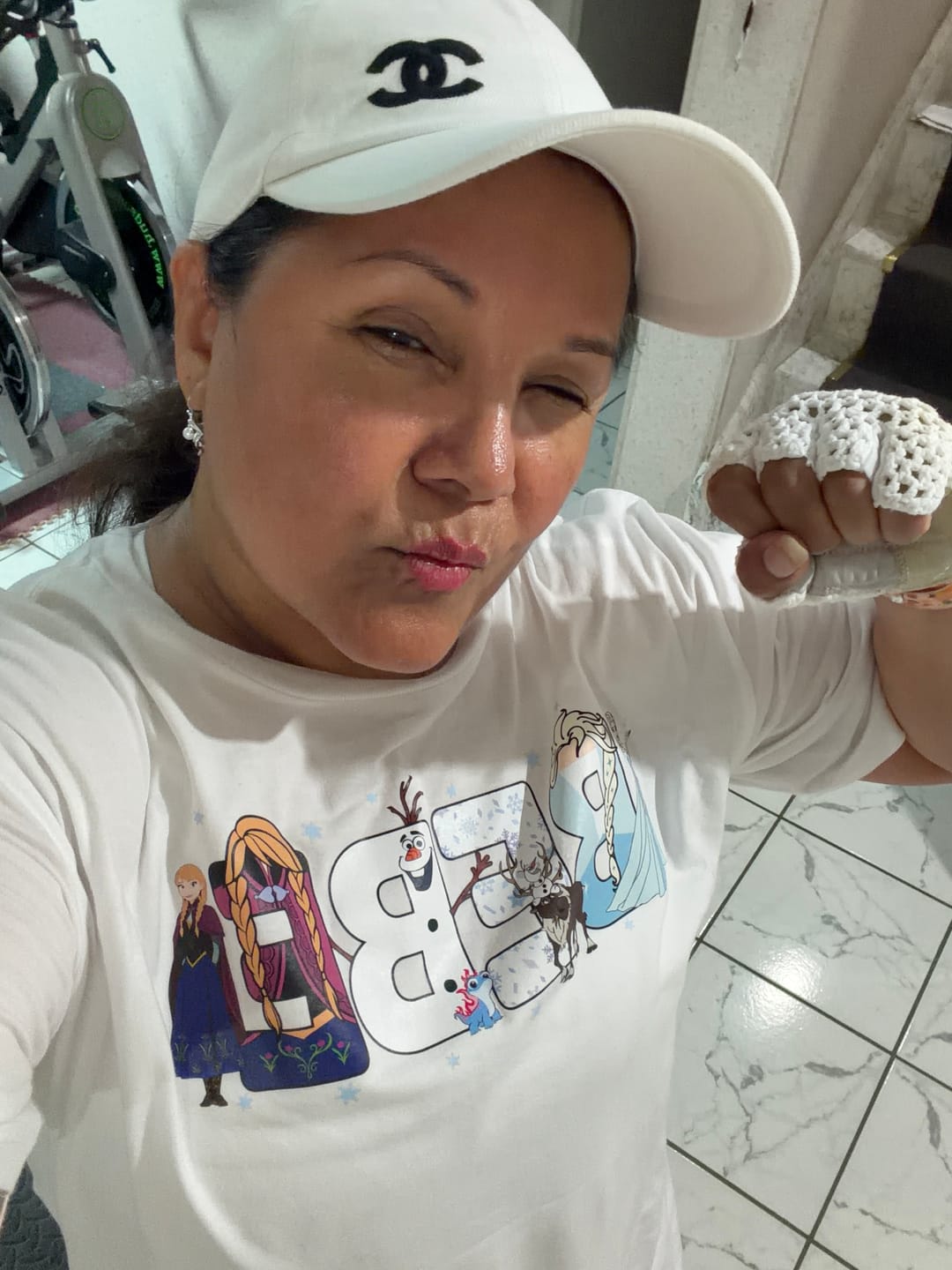 Customer photo review of White Embroidered Baseball Cap