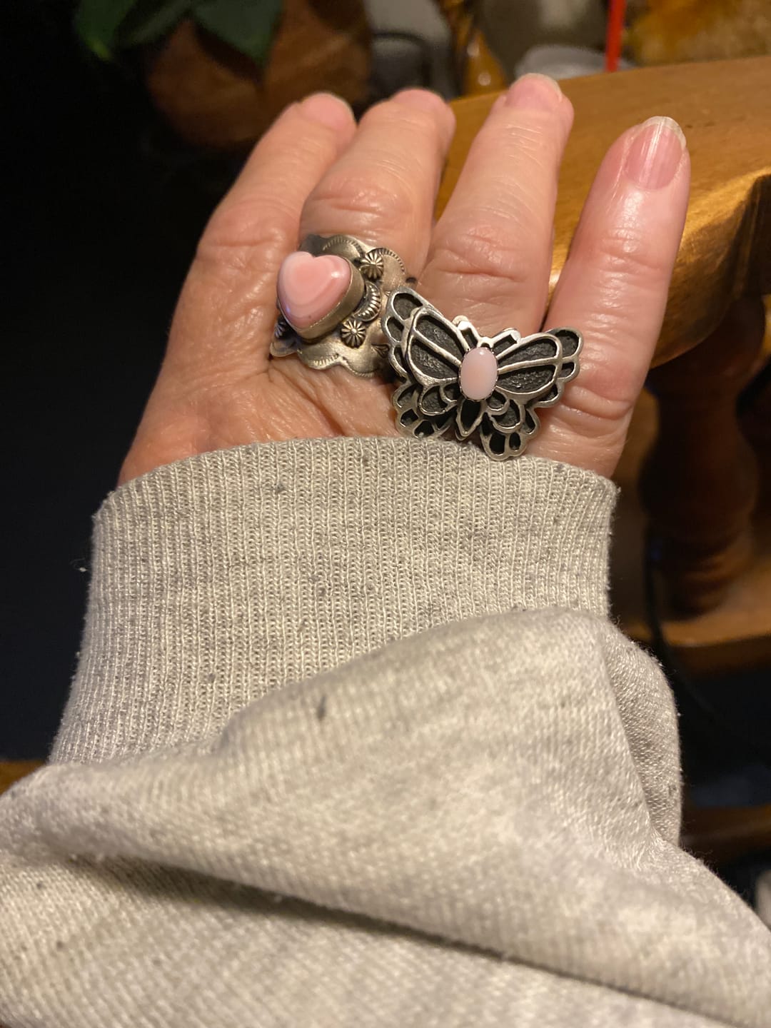 Customer photo review of Leroy James Pink Conch & Sterling Silver Adjustable Butterfly Ring