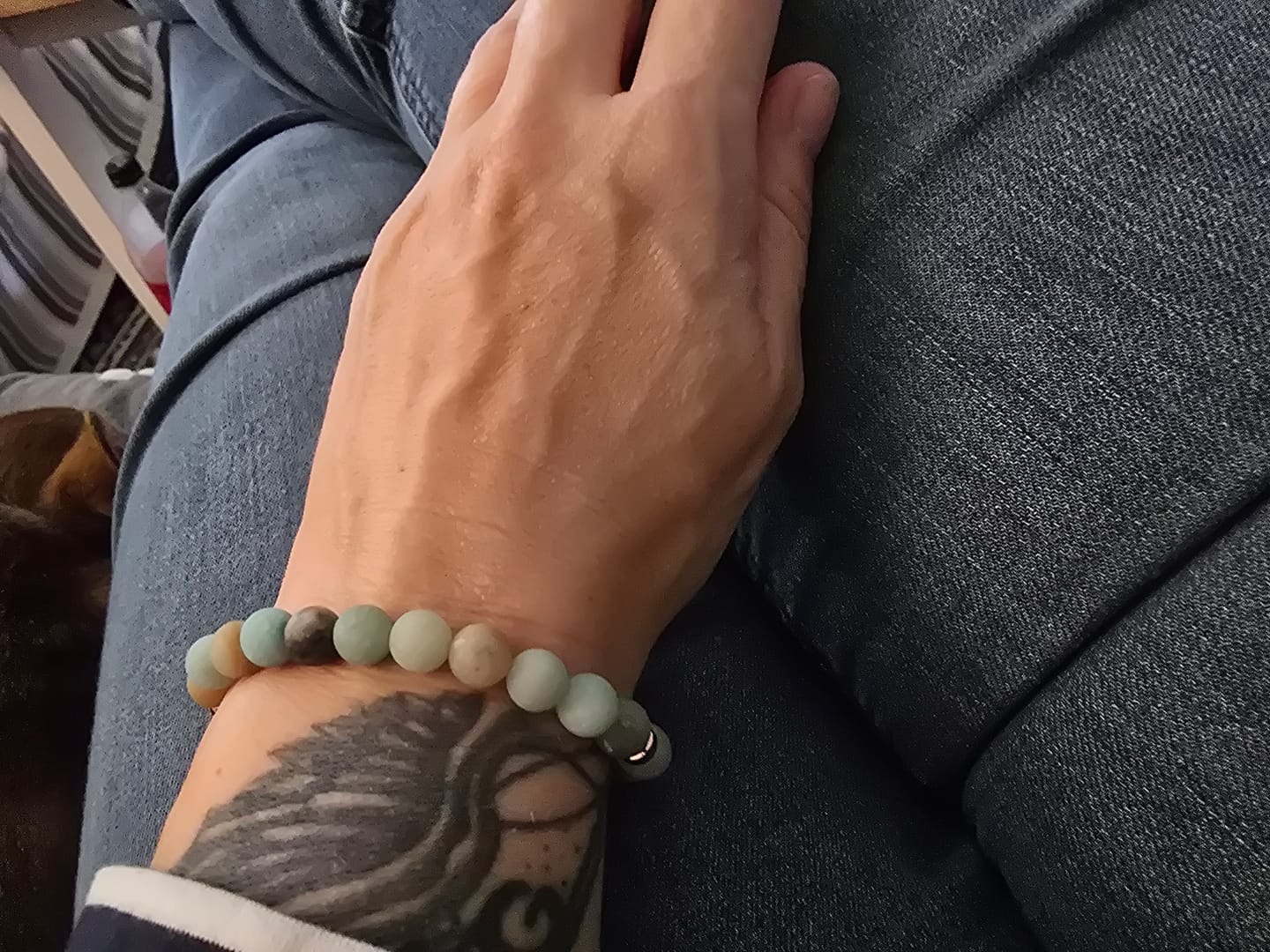 Customer photo review of »Ich glaube an mich« Blockadenlöser-Armband aus echten Amazonitperlen inkl. abgebrochenem Stern
