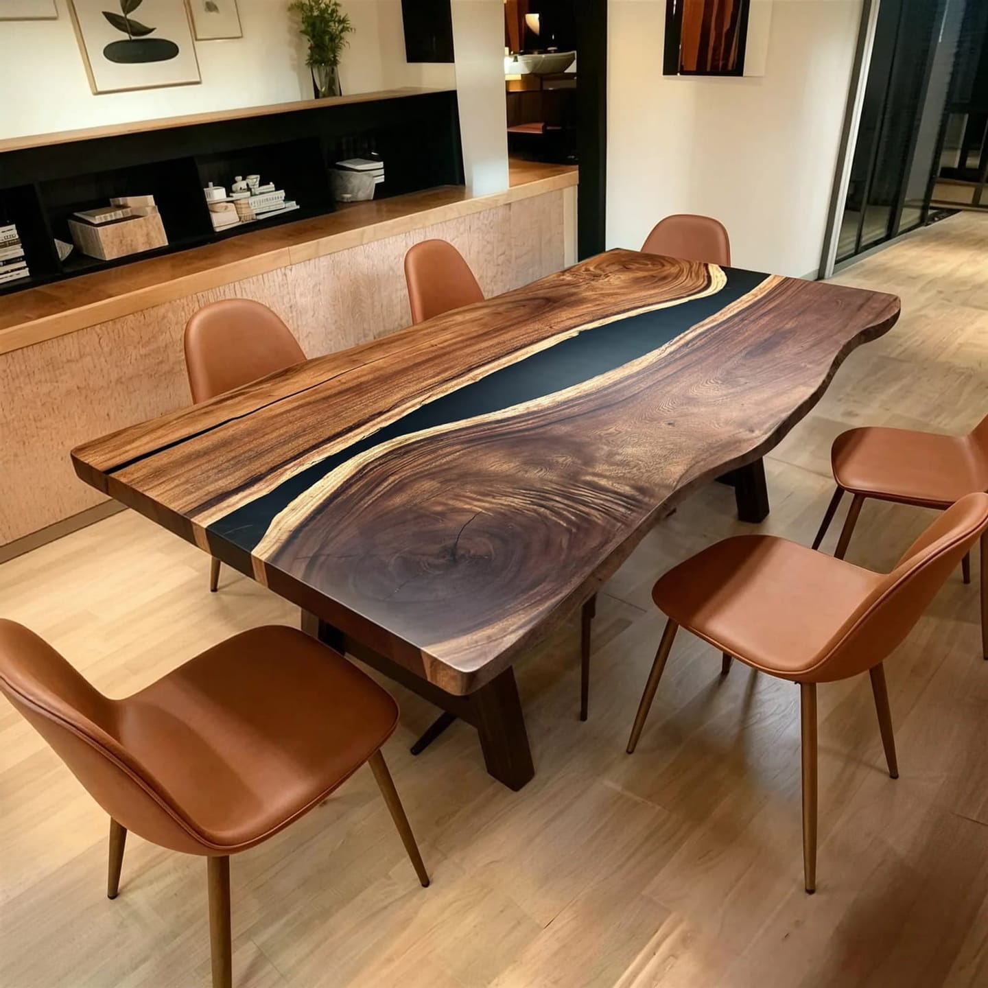 Customer photo review of Custom Handmade Live Edge Walnut Wood Epoxy Table CRT-054