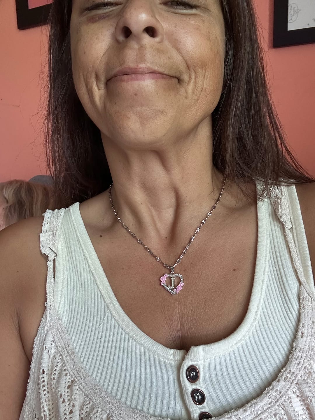 Customer photo review of Flower Initial Necklace w/ Clip Chain