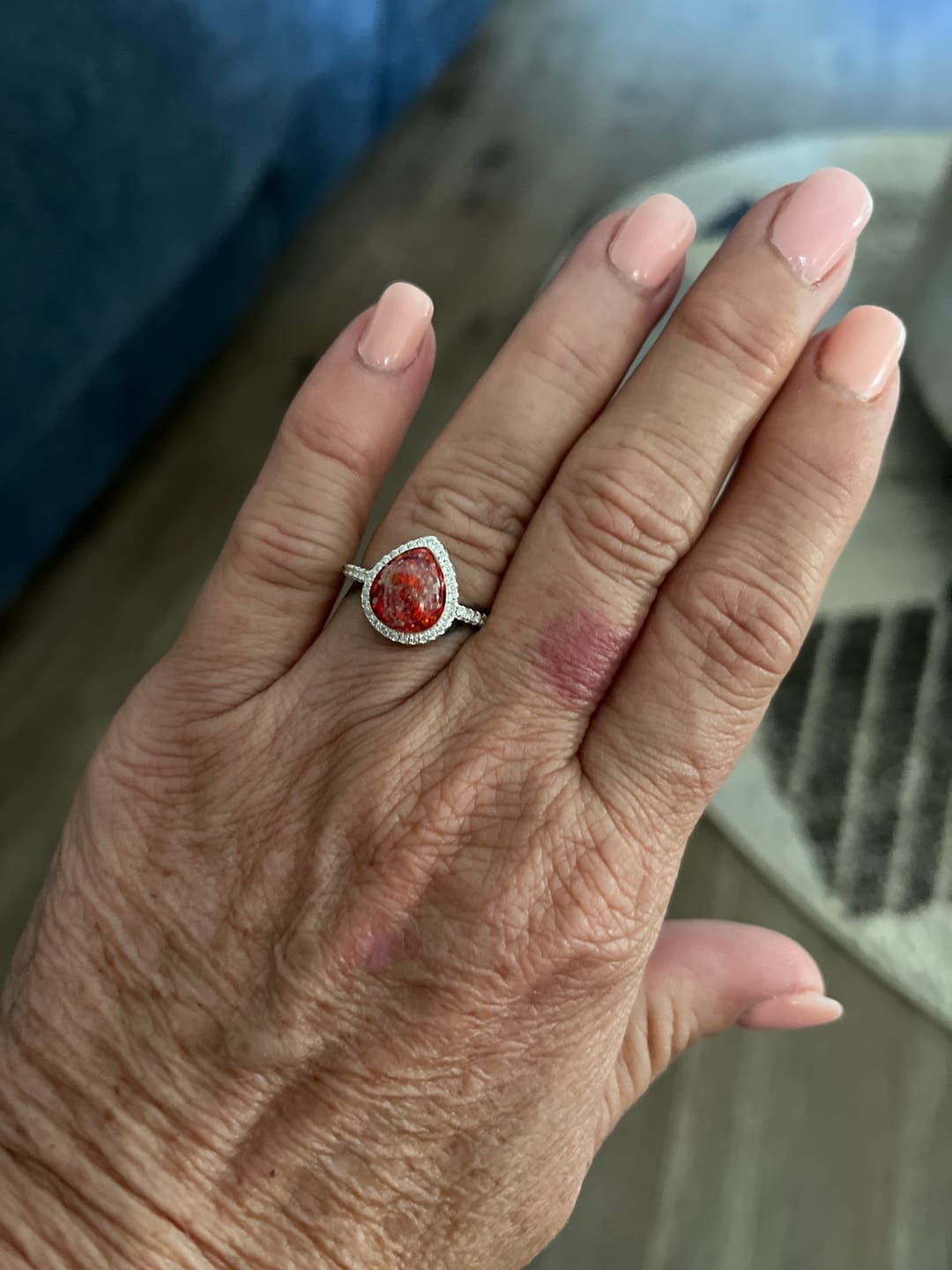 Customer photo review of Bedazzled Pear Opal Ring with Cremation Ashes