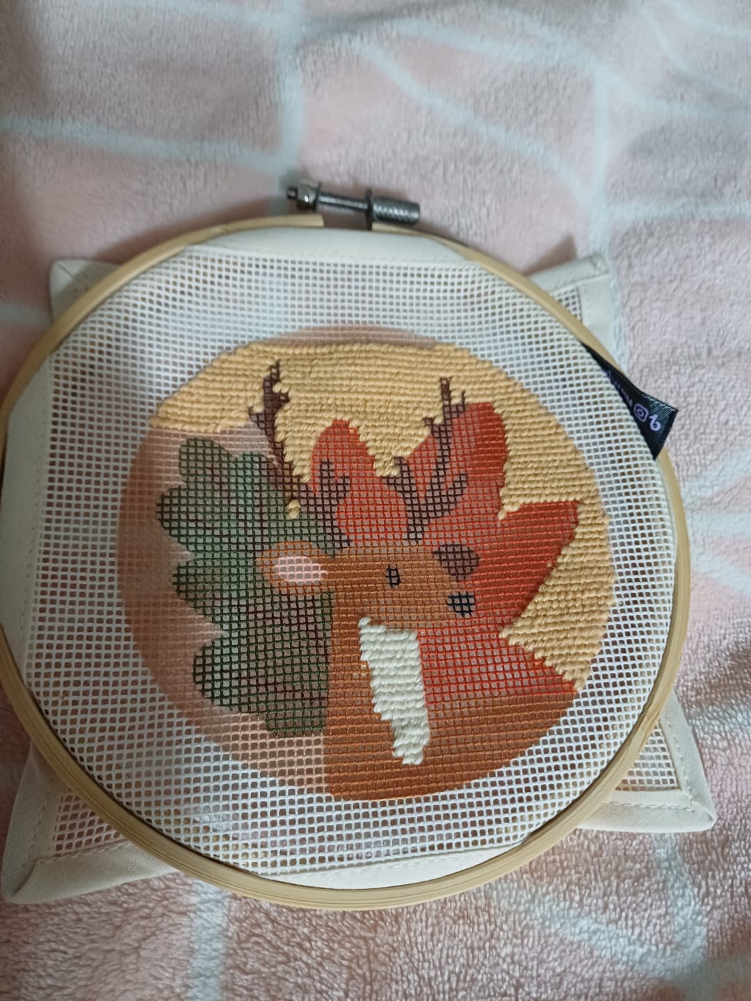 Customer photo review of Deer & Fall Leaves Needlepoint Ornament Kit