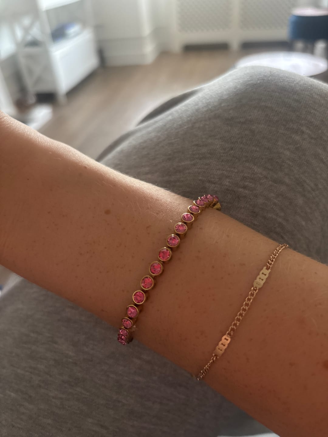 Customer photo review of Tomi Gold Pink Tennis Bracelet