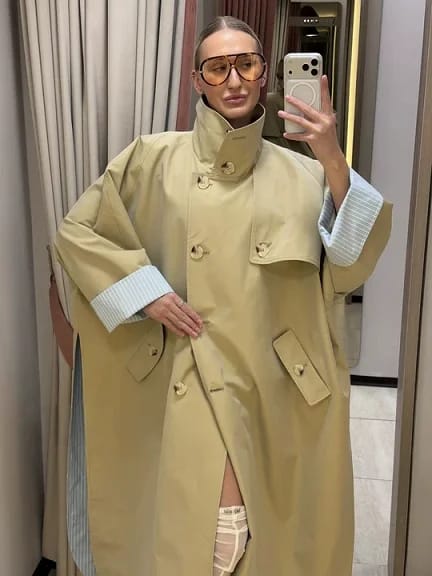 Customer photo review of Oversize Kruvaze Yaka Kemerli Uzun Trençkot