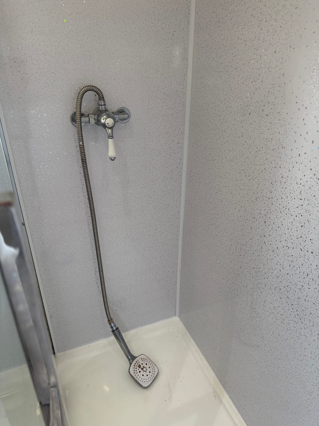 Customer photo review of Premium White Sparkle Gloss Shower Wall Panel – 1M x 2.4M