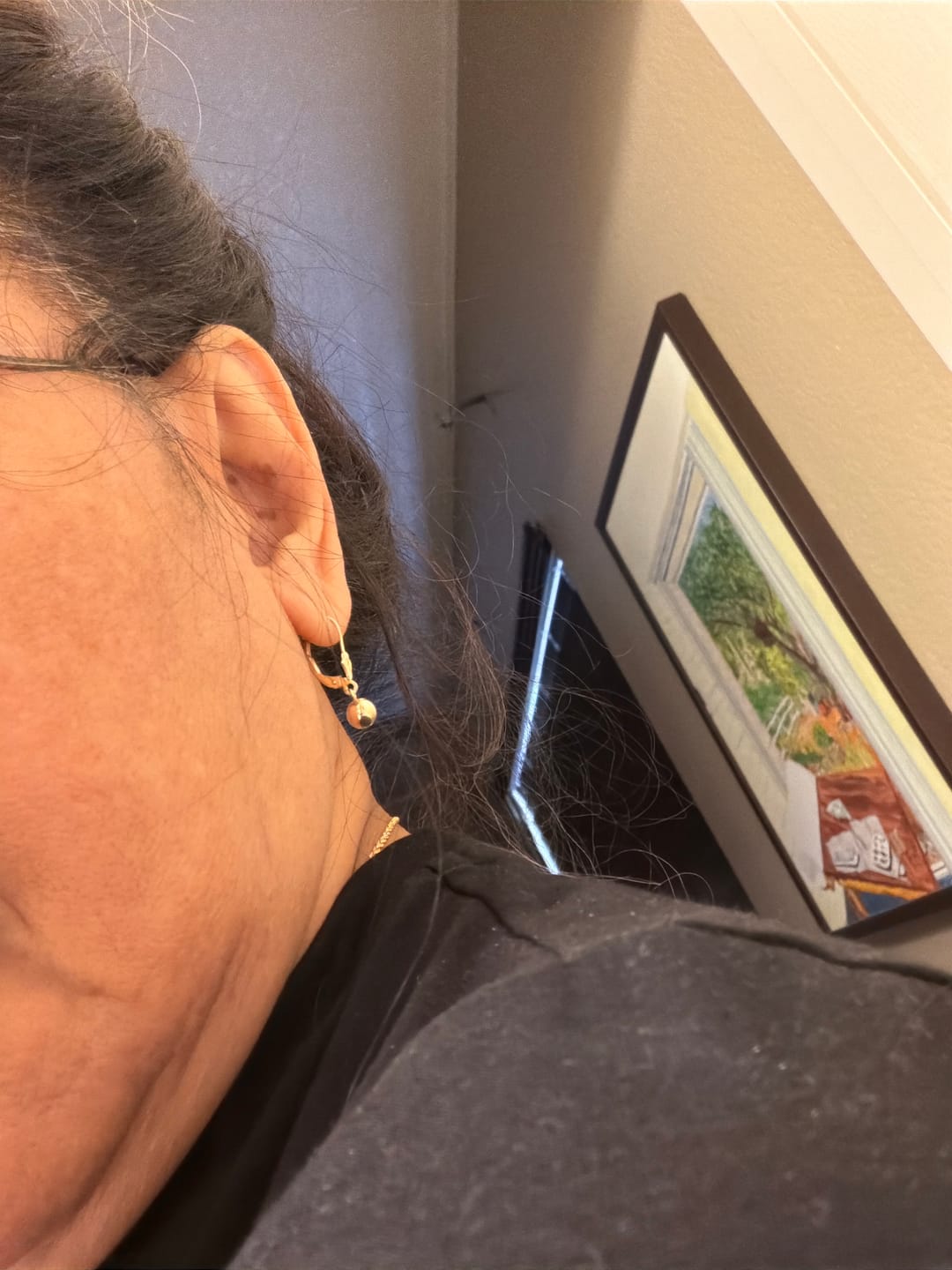 Customer photo review of 14K Yellow Gold French-back Ball Dangle Earrings