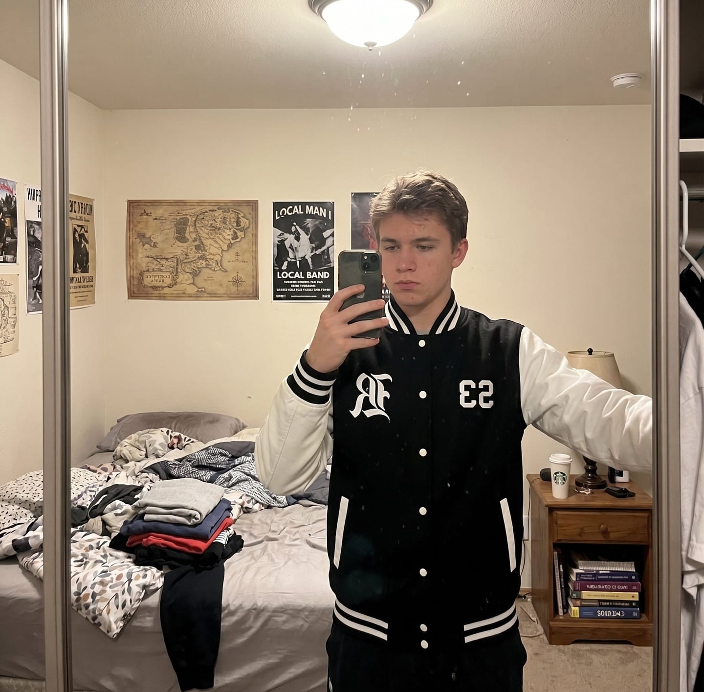 Customer photo review of Custom Black White Varsity Letterman Jackets Personalized Baseball Coats Full-Snap with Contrast Sleeves