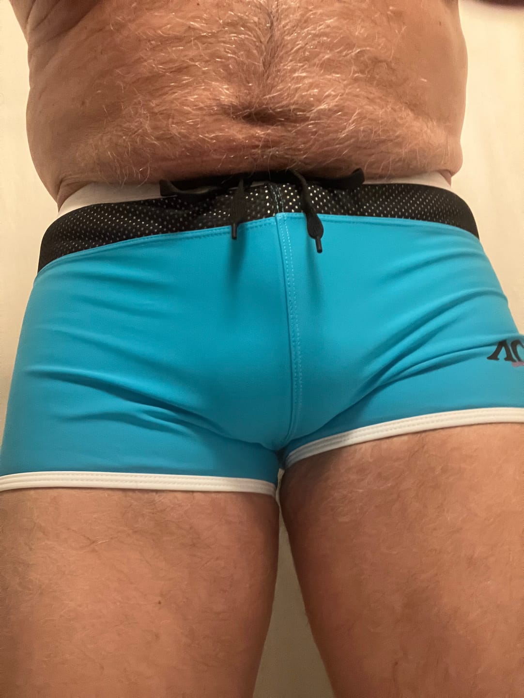 Customer photo review of Men's Lined Drawstring Slim Fit Quick Dry Swim Trunks