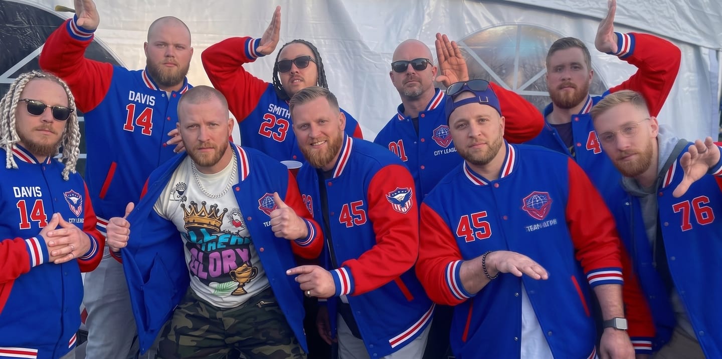 Customer photo review of Custom Royal Blue Red White Letterman Jacket Classic Style Full-Snap Fast Turnaround