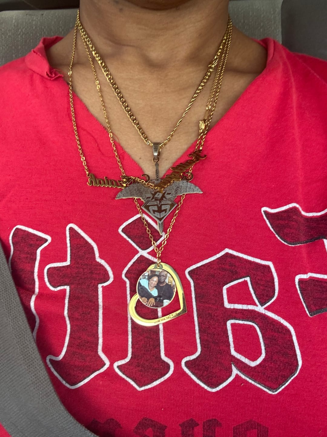 Customer photo review of Personalized Heart Necklace with Colorful Photo Pendant