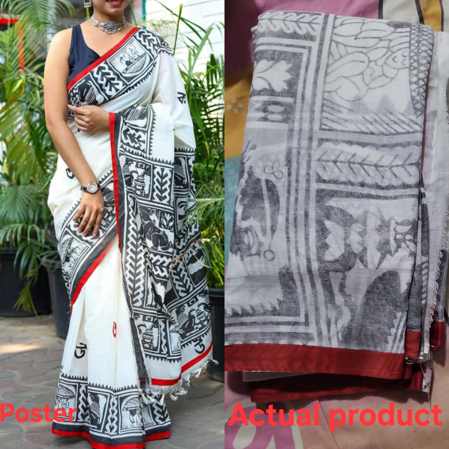 Customer photo review of White Appliqué Work Sahajpath Saree