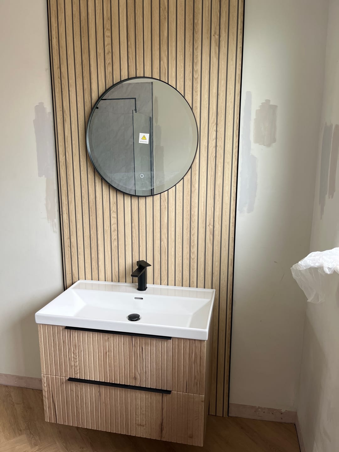 Customer photo review of Sivara Oak Slatted Wood Effect PVC Waterproof Shower Panel